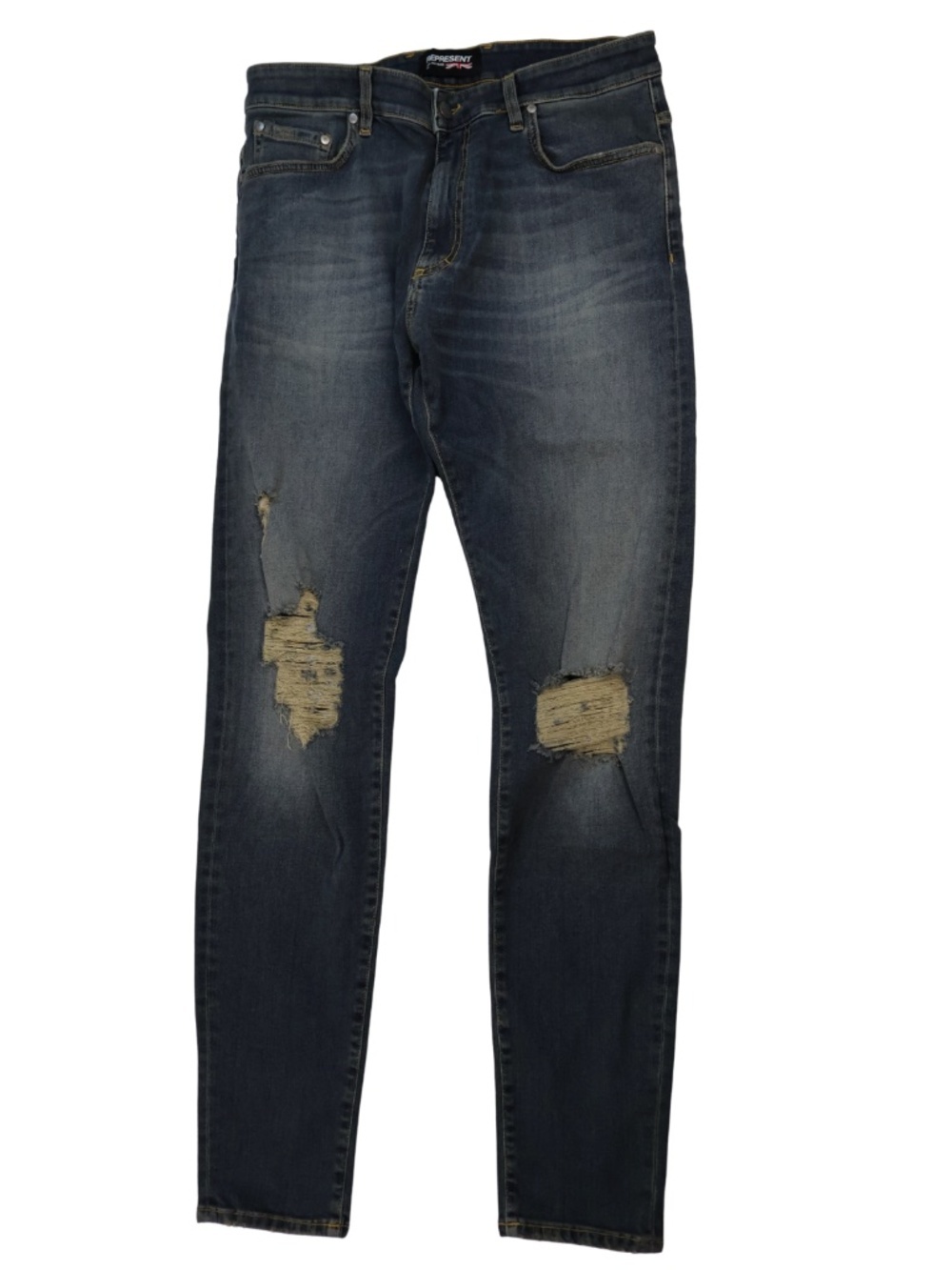 Represent Italian Made Destroyer Denim Jeans Size 34 Faded Blue Distressed Slim